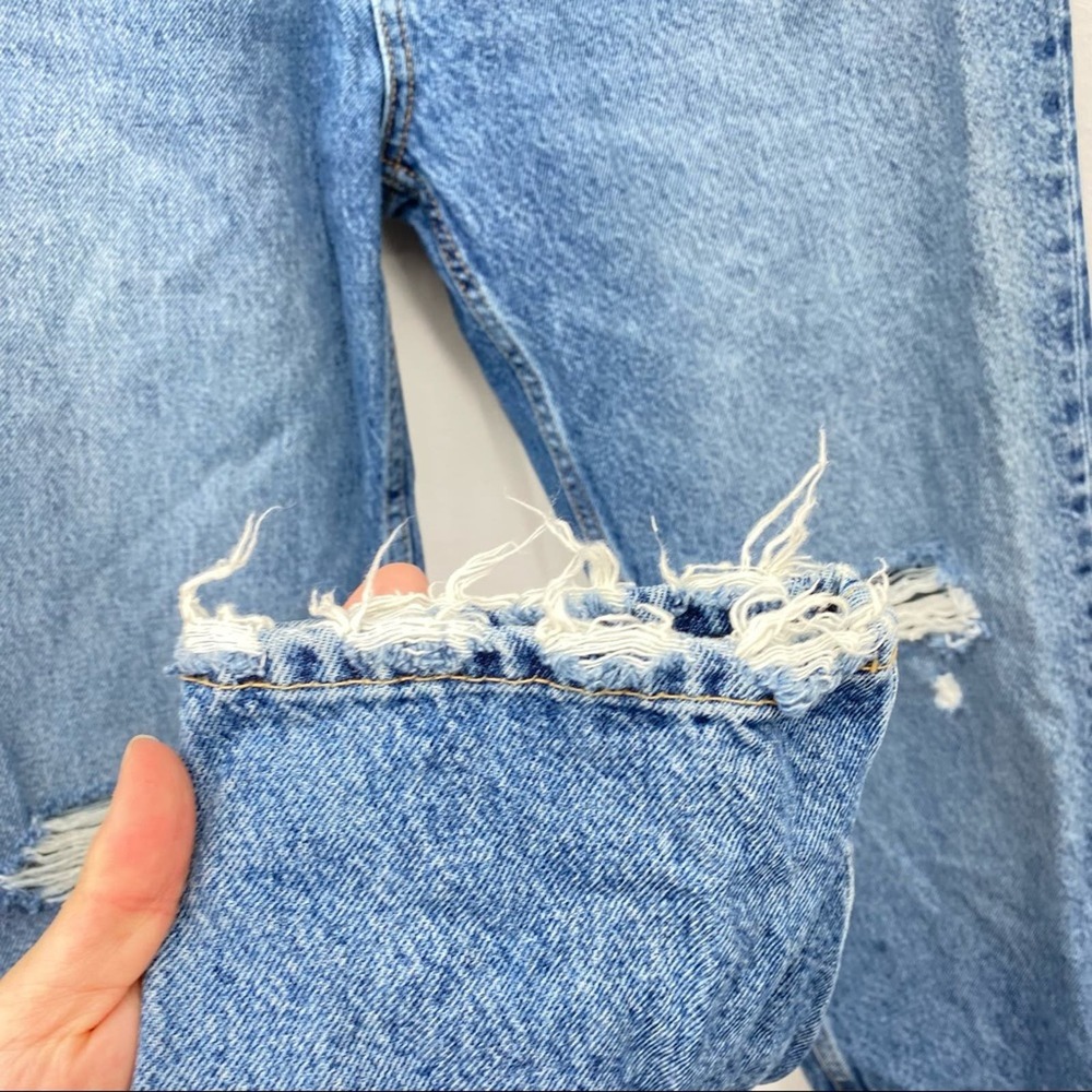 Zara Medium Wash Distressed Slim Straight Jeans - Picture 4 of 8